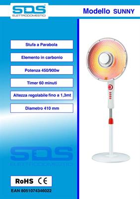 STUFA A PARABOLA IN CARBONIO SDS SUNNY  450/900W DIAMETRO 41 MM